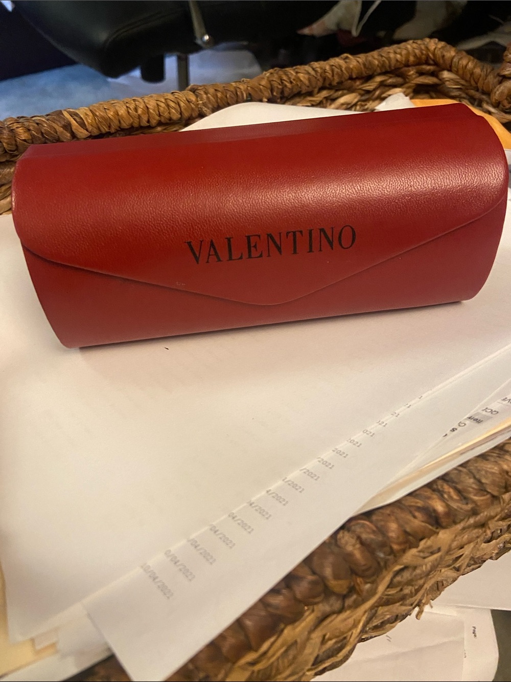 Valentino Red Leather Cosmetic/Sunglasses Case with Logo